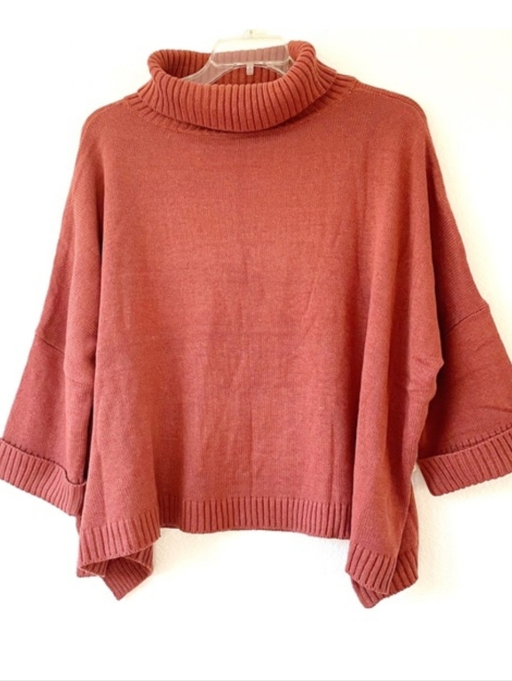 Women’s Dolman Turtleneck Sweater in Rust Orange Oversized Size Medium